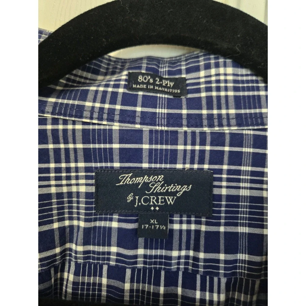 J. Crew Thompson Shirtings Mens XL Navy Blue White Plaid 80s 2-Ply Cotton Shirt